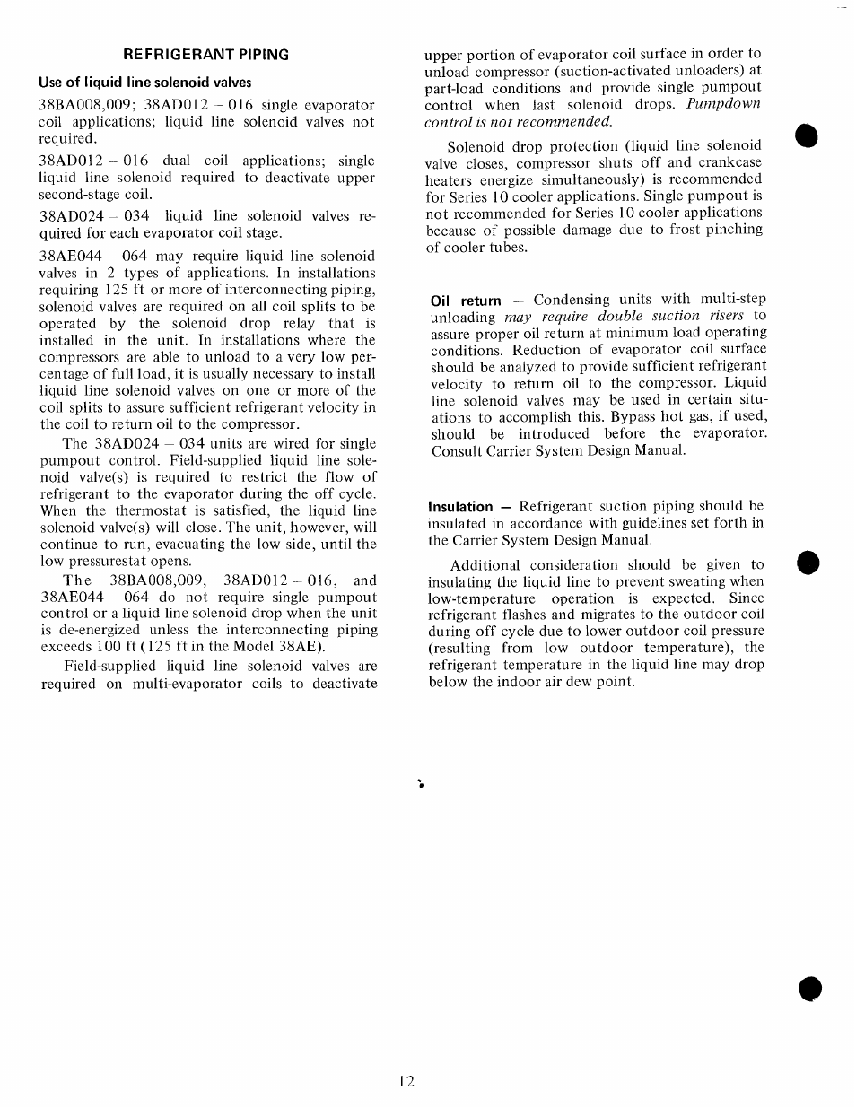 Refrigerant piping, Use of liquid line solenoid valves | Carrier 38BA User Manual | Page 12 / 20
