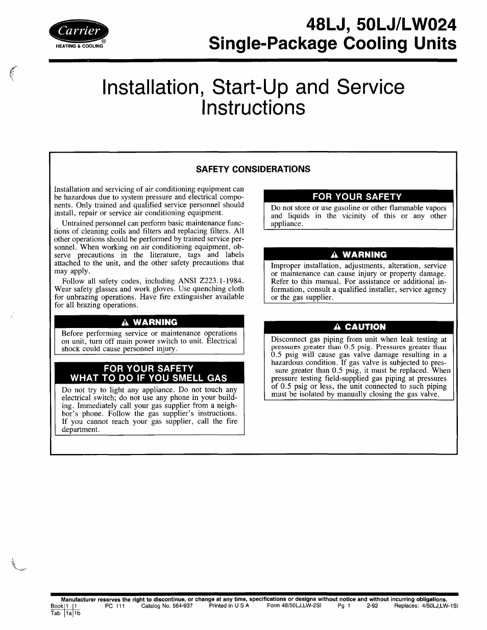 Carrier 50LJ User Manual | 38 pages