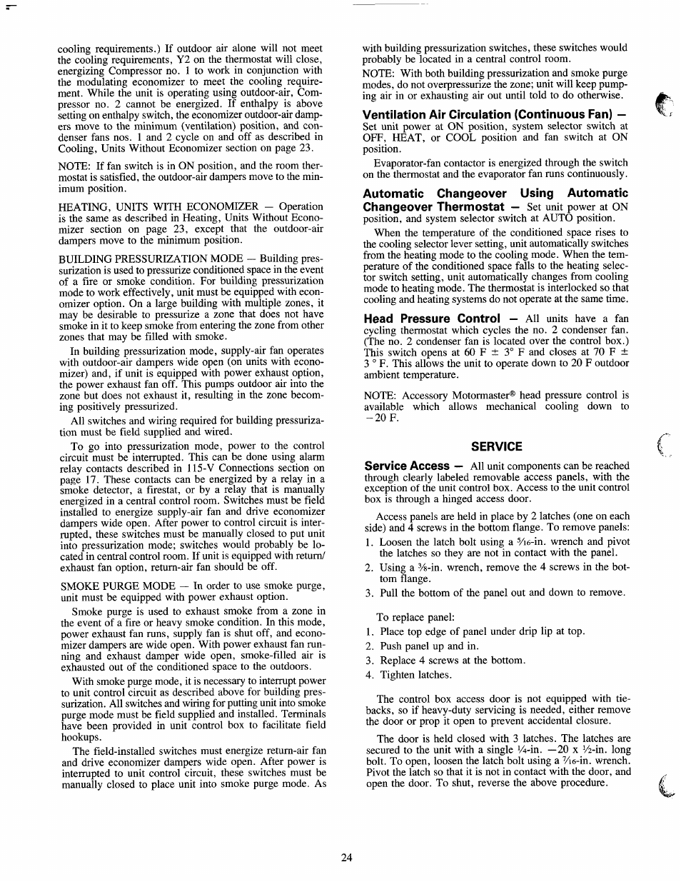 Ventilation air circulation (continuous fan), Service | Carrier 50LJ User Manual | Page 24 / 38