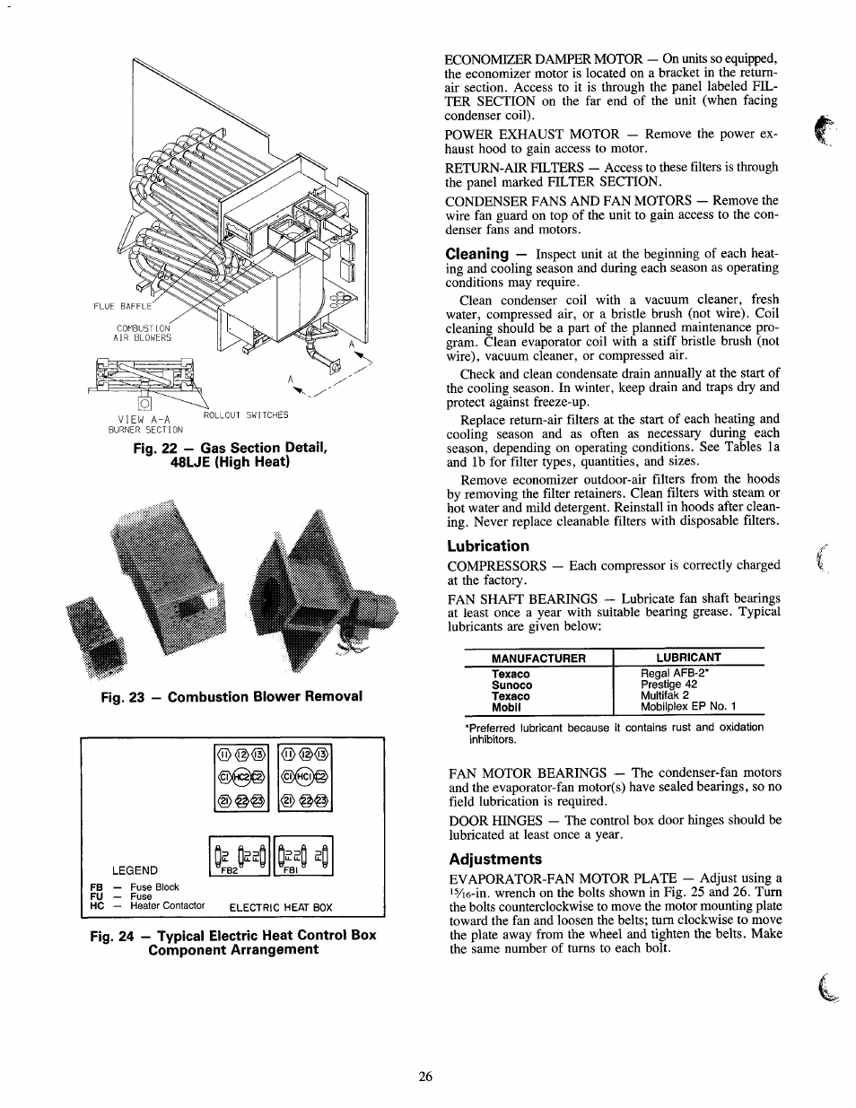 Lubrication, Adjustments | Carrier 50LJ User Manual | Page 26 / 38