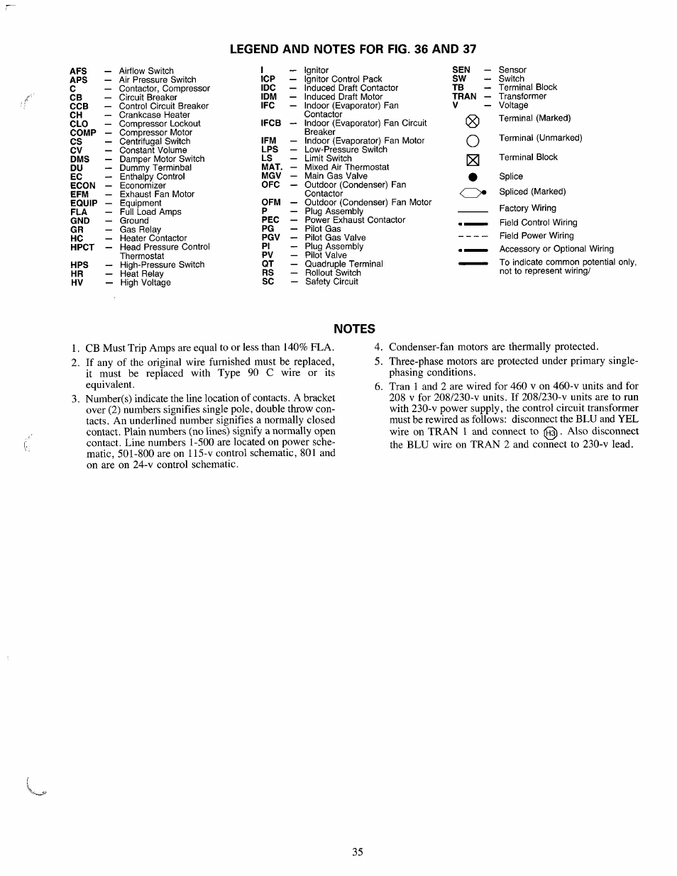 Legend and notes for fig. 36 and 37, Notes | Carrier 50LJ User Manual | Page 35 / 38
