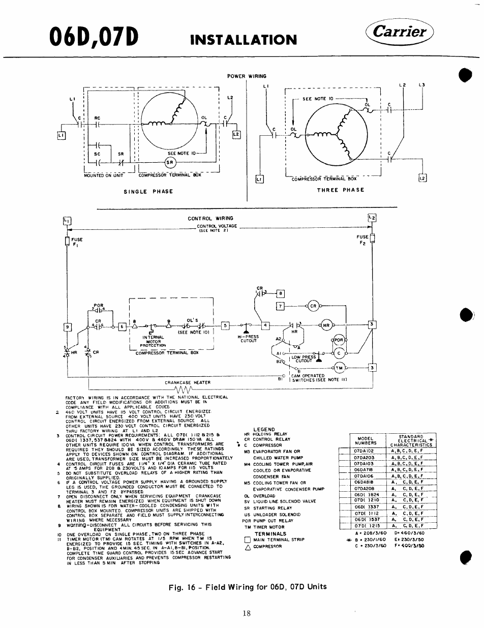 Fig. 16 - field wiring for 06d, 07d units, 06d,07d, Installation | Carrier 07D User Manual | Page 18 / 32