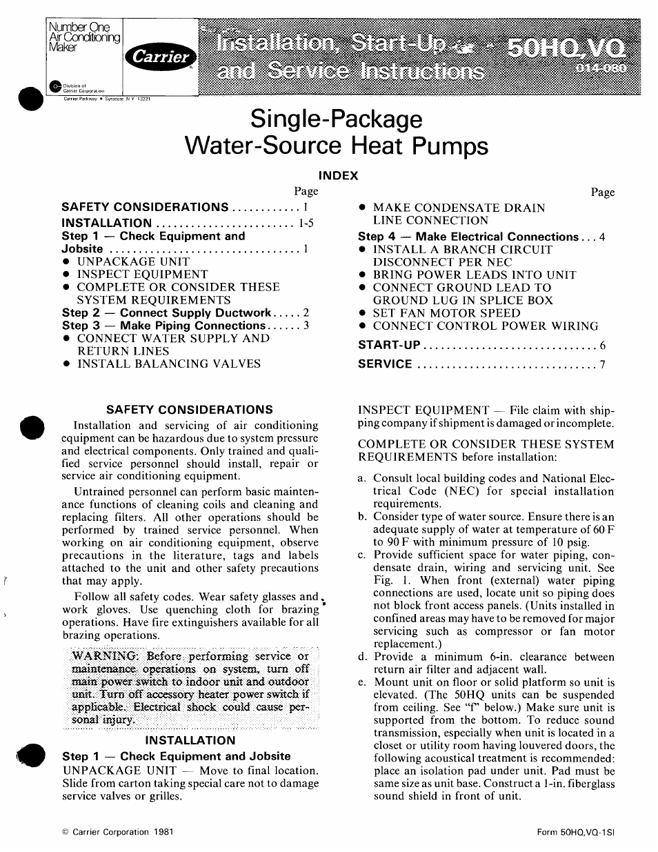 Carrier 50HQ User Manual | 14 pages