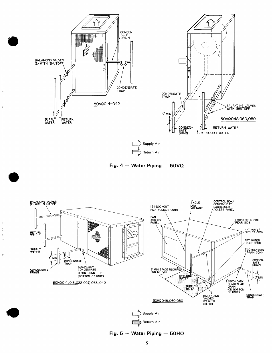 Fig. 4 — water piping — 50vq, Fig. 5 — water piping, Fig. 5 — water piping 5 50hq | Carrier 50HQ User Manual | Page 5 / 14