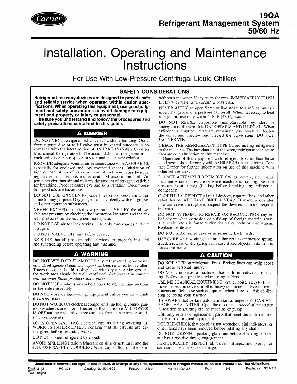 Carrier 19QA User Manual | 16 pages