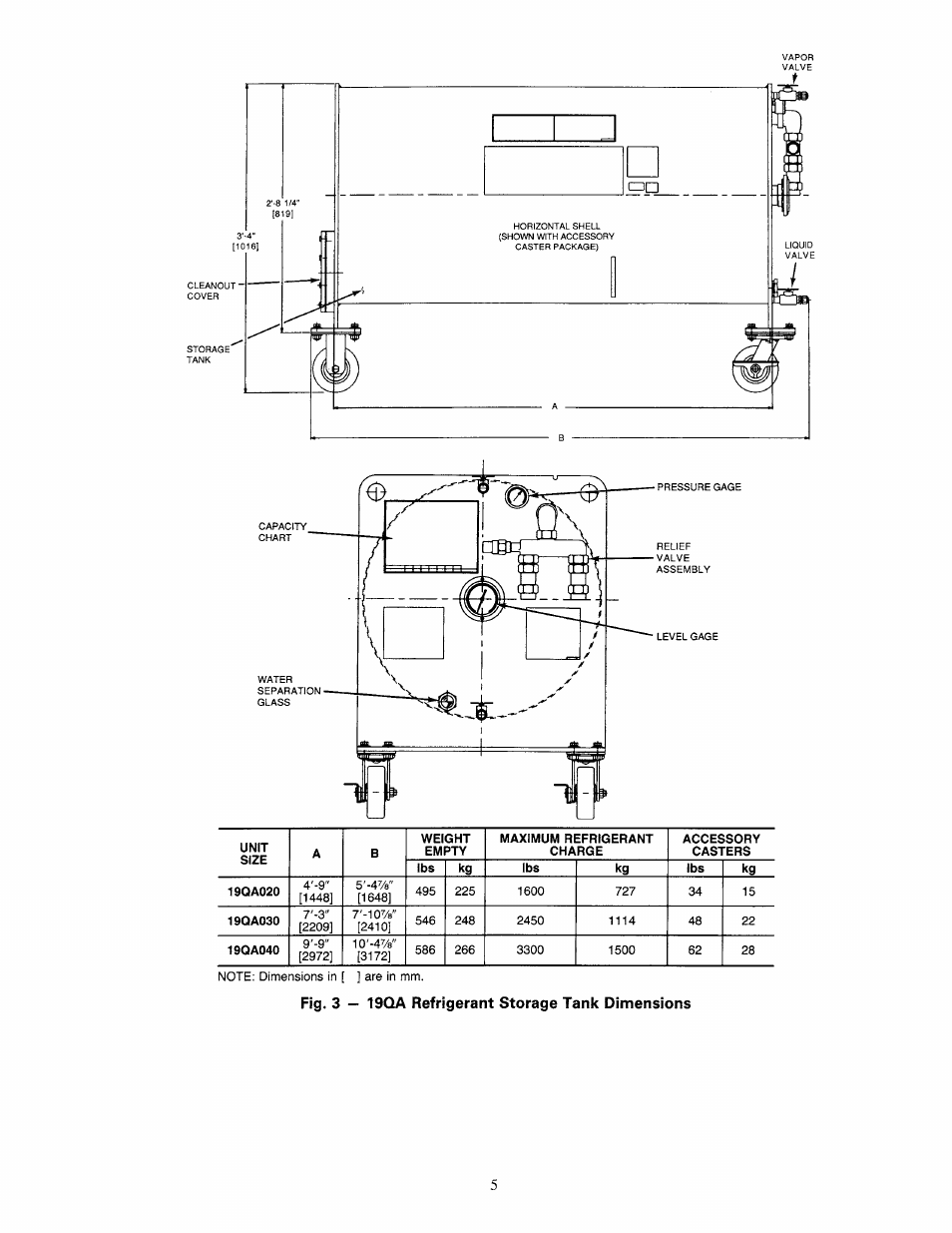 Fig. 3 — 19qa refrigerant storage tank dimensions | Carrier 19QA User Manual | Page 5 / 16