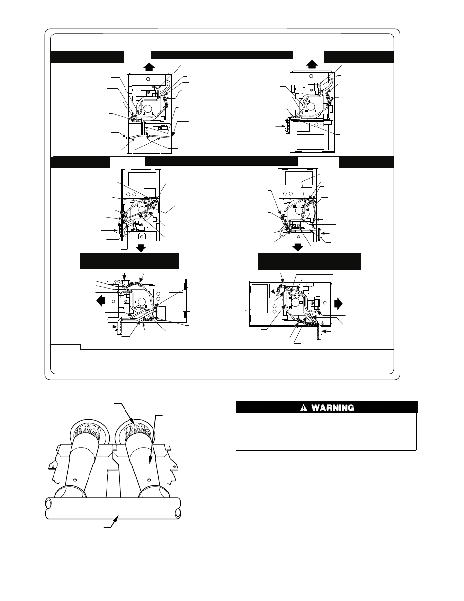 Fig. 8—furnace pressure and drain tubing diagram, Fig. 9—burner flame, Tube routing | Burner flame burner manifold | Carrier 4-WAY MULTIPOISE FIXED-CAPACITY DIRECT-VENT CONDENSING GAS FURNACE 58MXA User Manual | Page 6 / 16