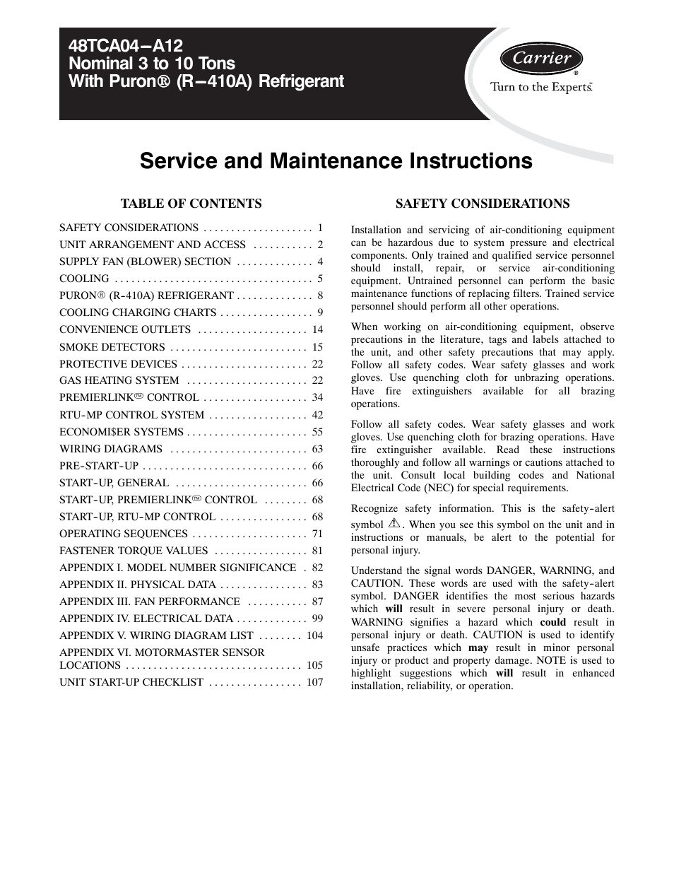 Carrier 48TCA04---A12 User Manual | 107 pages