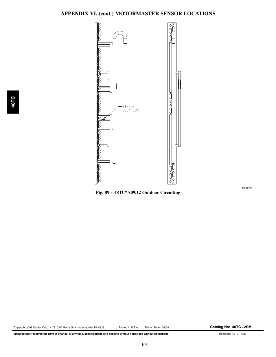 Appendix vi. (cont.) motormaster sensor locations, 48tc | Carrier 48TCA04---A12 User Manual | Page 106 / 107