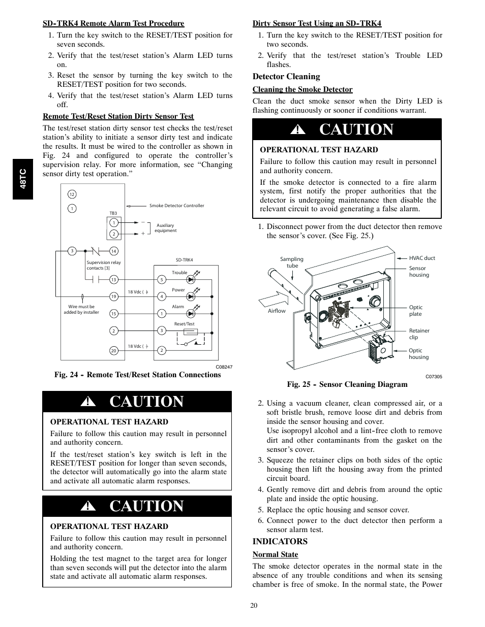 Caution, Detector cleaning, Indicators | Carrier 48TCA04---A12 User Manual | Page 20 / 107