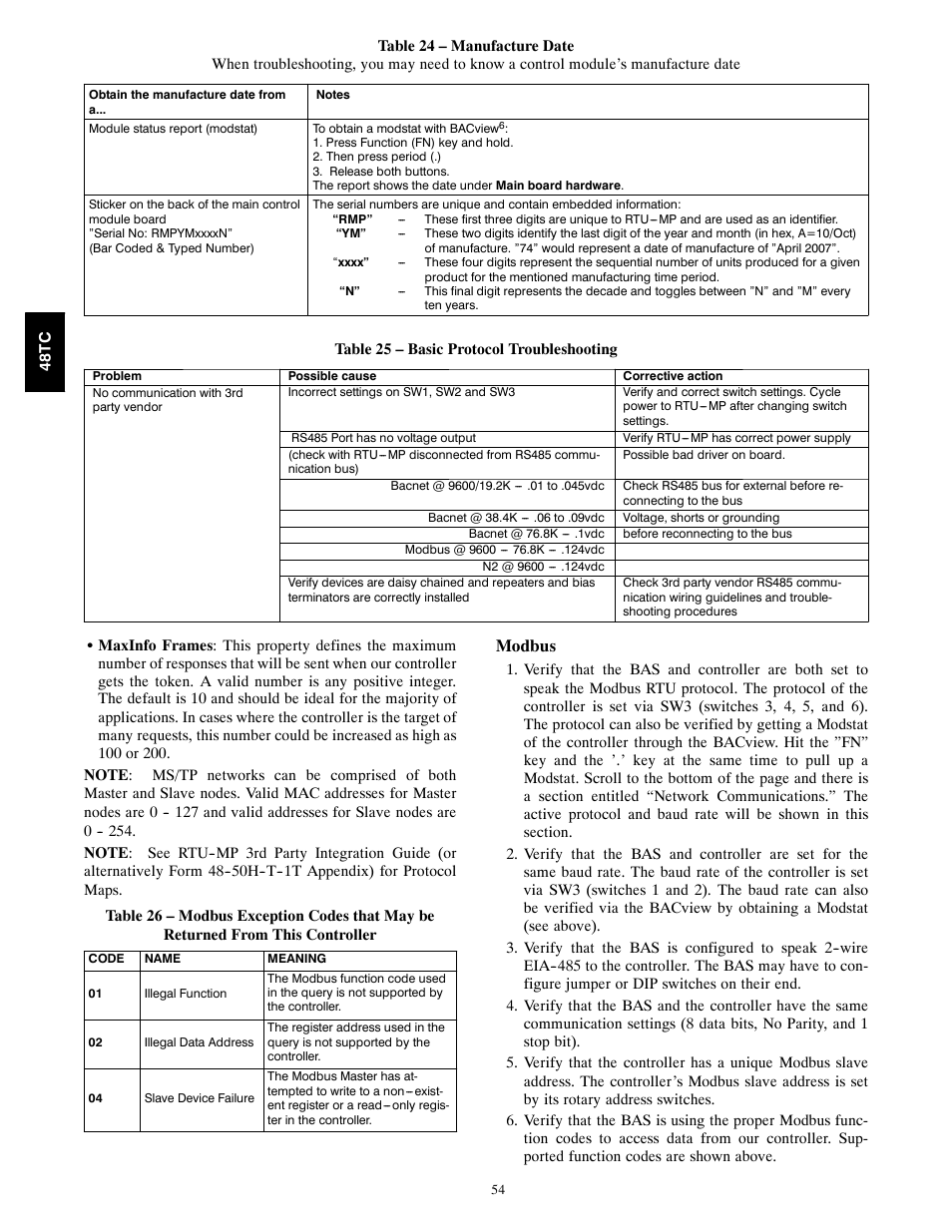 Modbus | Carrier 48TCA04---A12 User Manual | Page 54 / 107