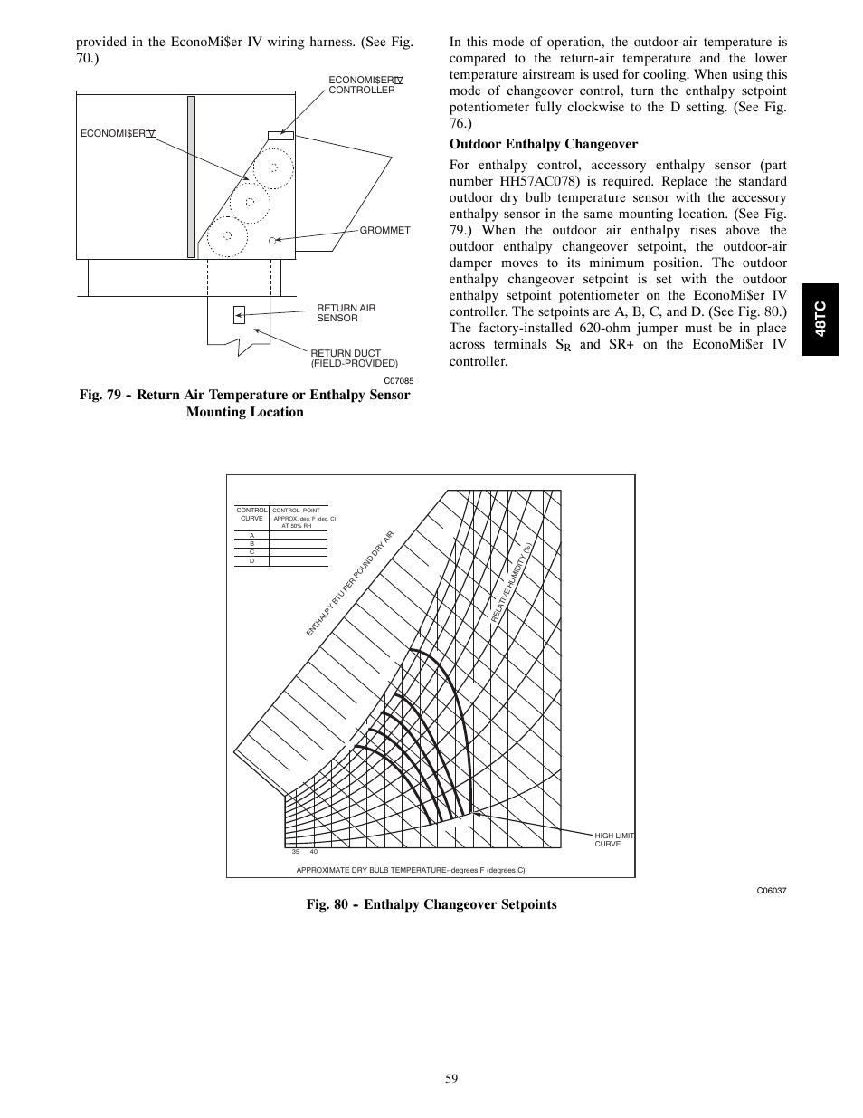 And sr+ on the economi$er iv controller, Fig. 80 -- enthalpy changeover setpoints 48tc | Carrier 48TCA04---A12 User Manual | Page 59 / 107