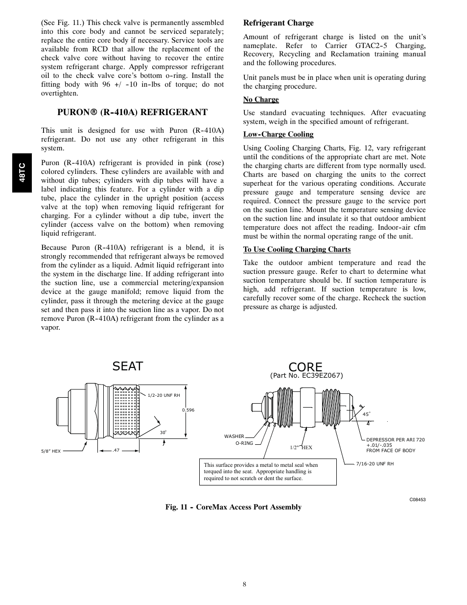 Seat core, Puron r (r a) refrigerant | Carrier 48TCA04---A12 User Manual | Page 8 / 107