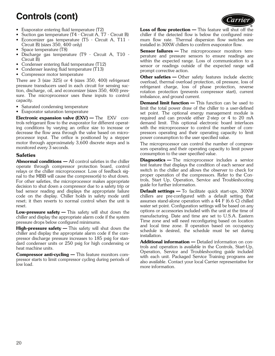 Controls (cont) | Carrier 30XW325-400 User Manual | Page 20 / 32