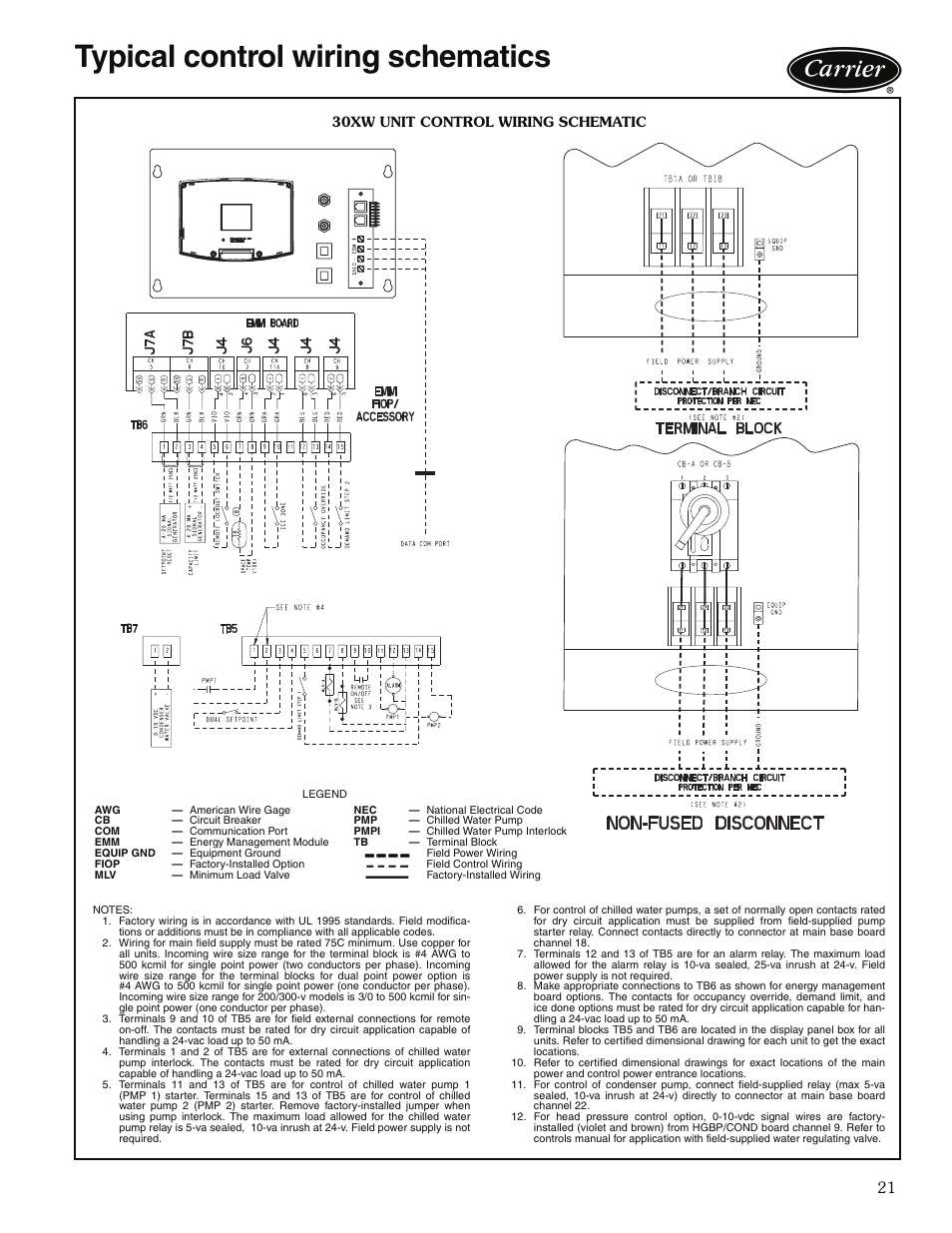 Typical control wiring schematics | Carrier 30XW325-400 User Manual | Page 21 / 32