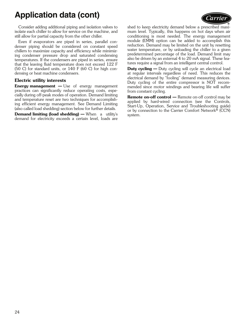 Application data (cont) | Carrier 30XW325-400 User Manual | Page 24 / 32
