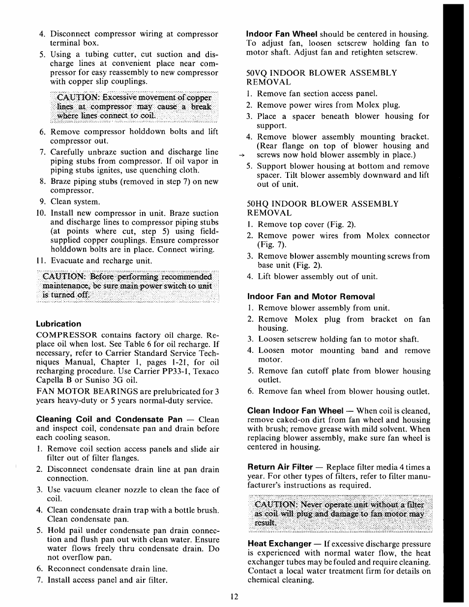 Lubrication, Indoor fan and motor removal | Carrier 50HQ User Manual | Page 12 / 14