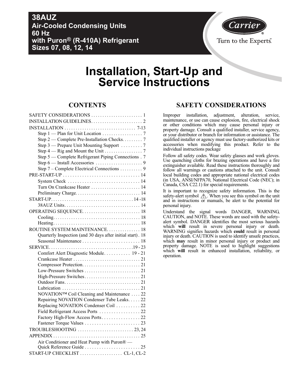 Carrier 38AUZ User Manual | 28 pages