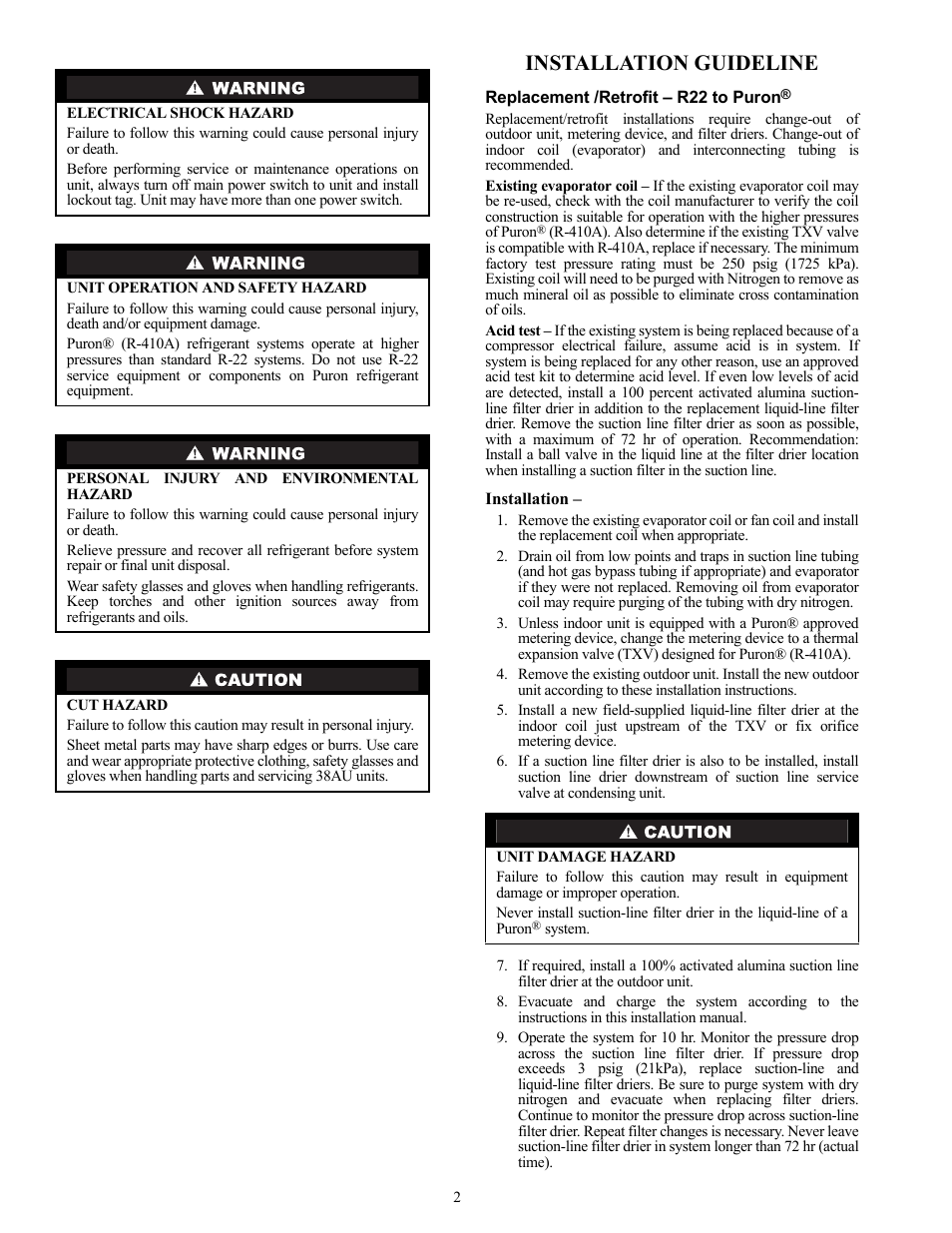 Installation guideline | Carrier 38AUZ User Manual | Page 2 / 28