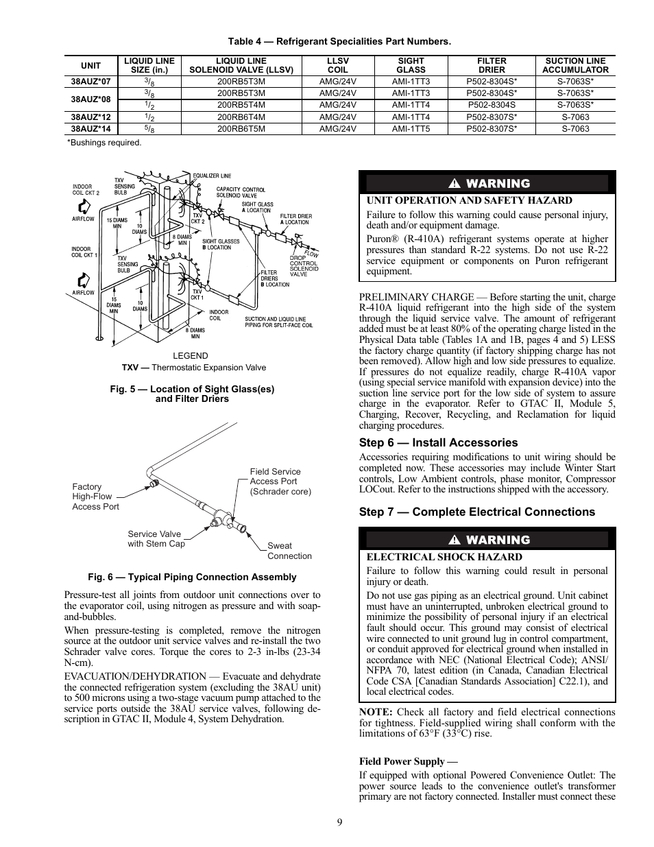 Step 6 — install accessories, Step 7 — complete electrical connections | Carrier 38AUZ User Manual | Page 9 / 28