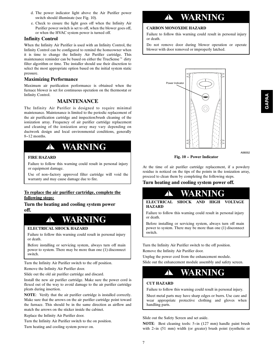 Warning | Carrier INFINITY 1625 User Manual | Page 7 / 12