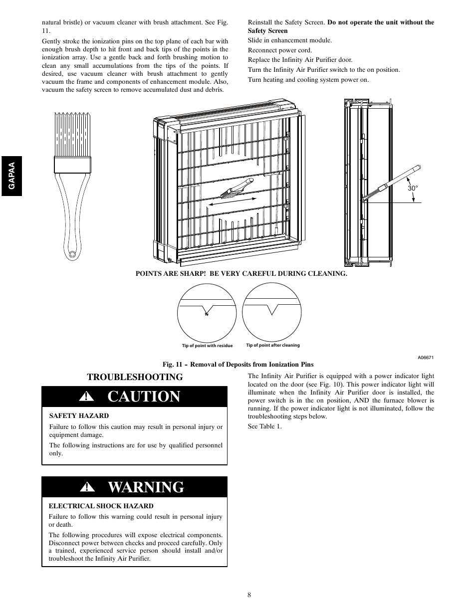 Caution, Warning, Troubleshooting | Carrier INFINITY 1625 User Manual | Page 8 / 12