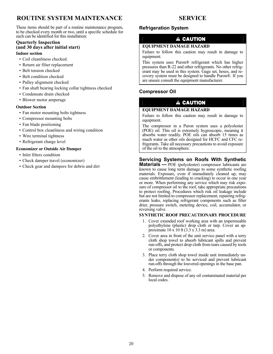 Routine system maintenance, Service | Carrier 38AUQ User Manual | Page 20 / 36