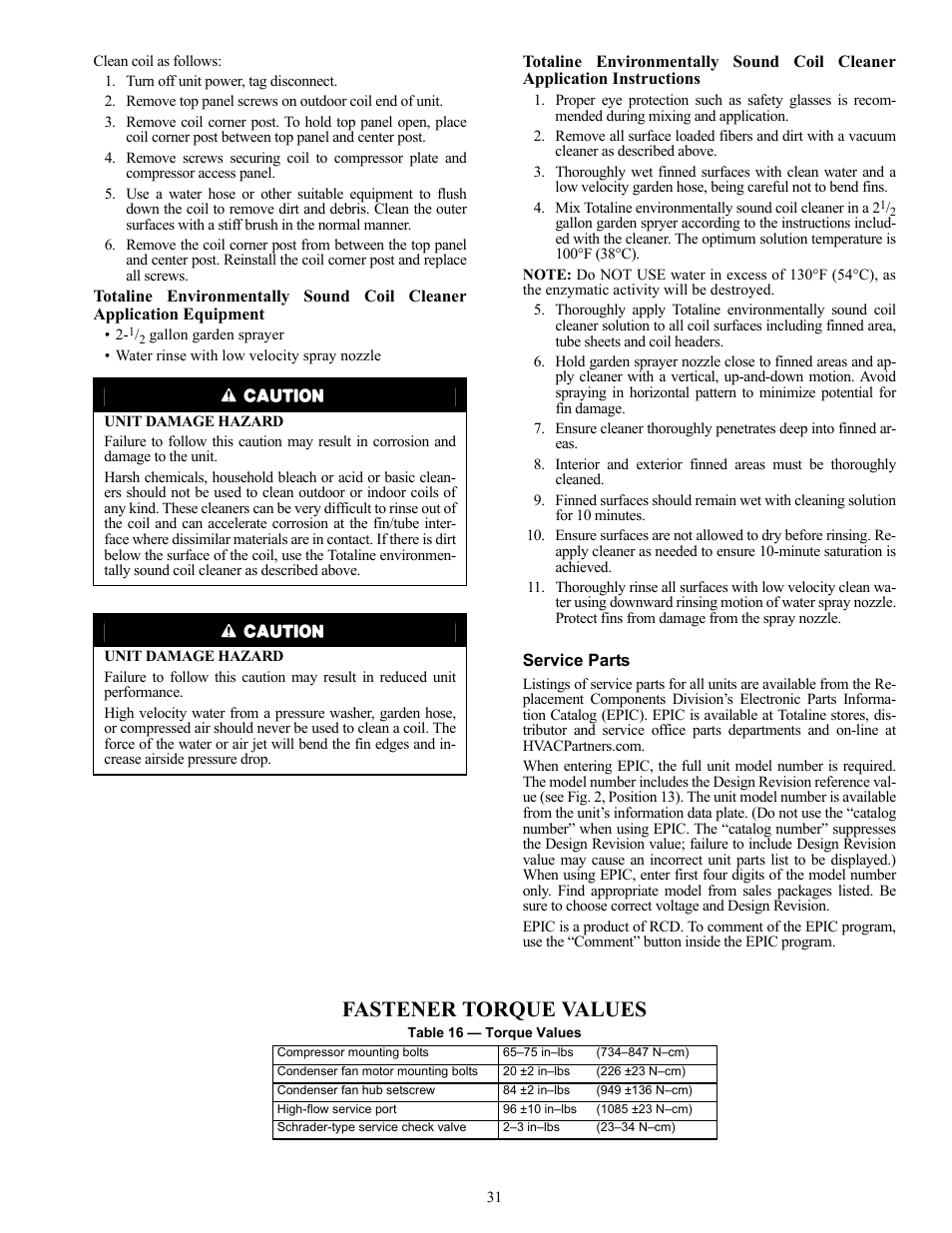 Fastener torque values | Carrier 38AUQ User Manual | Page 31 / 36