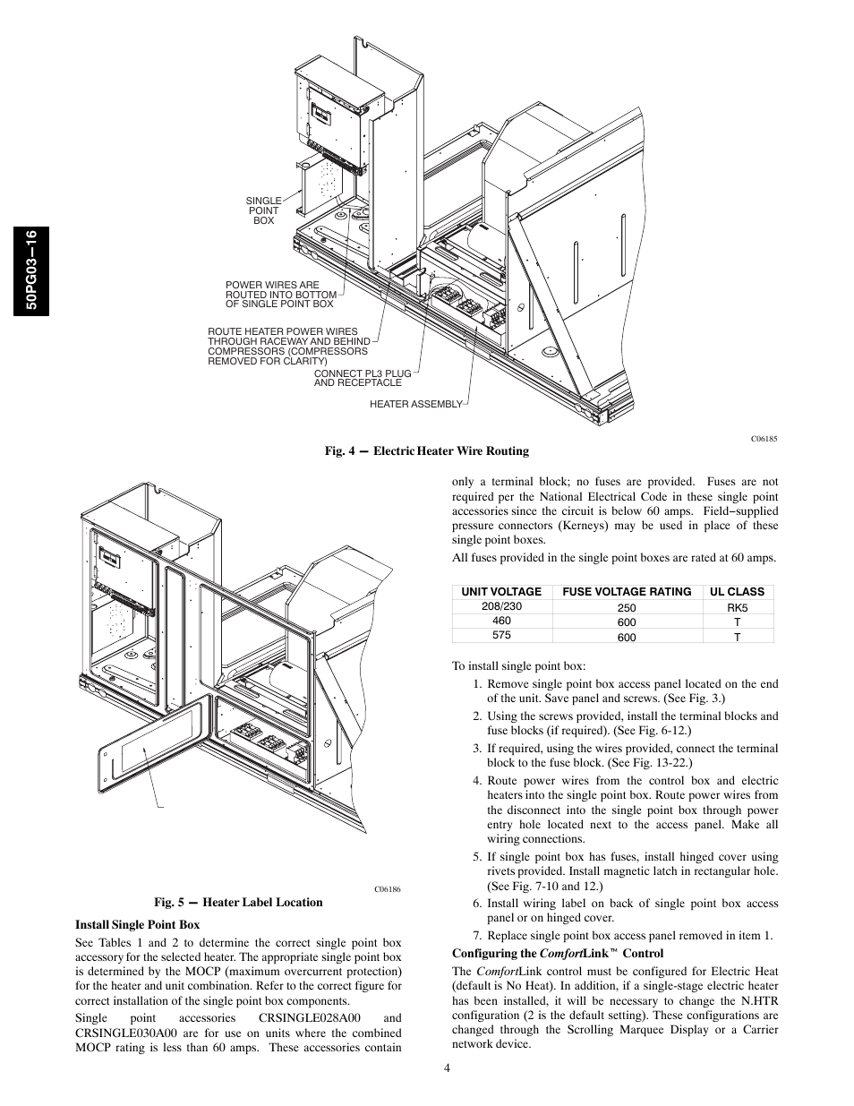Install single point box, Configuring the comfortlink™ control | Carrier 50PG03-16 User Manual | Page 4 / 32