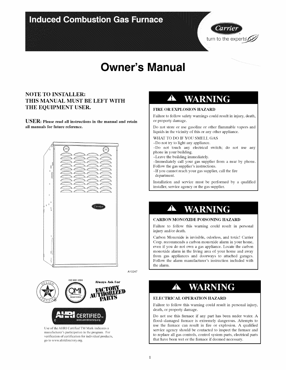 Carrier A10247 User Manual | 10 pages