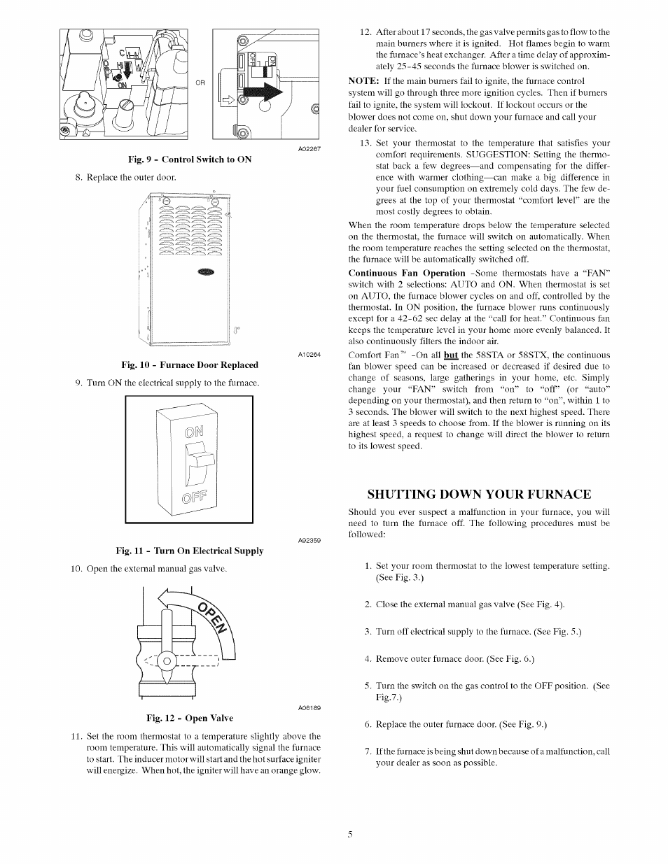 Shutting down your furnace | Carrier A10247 User Manual | Page 5 / 10