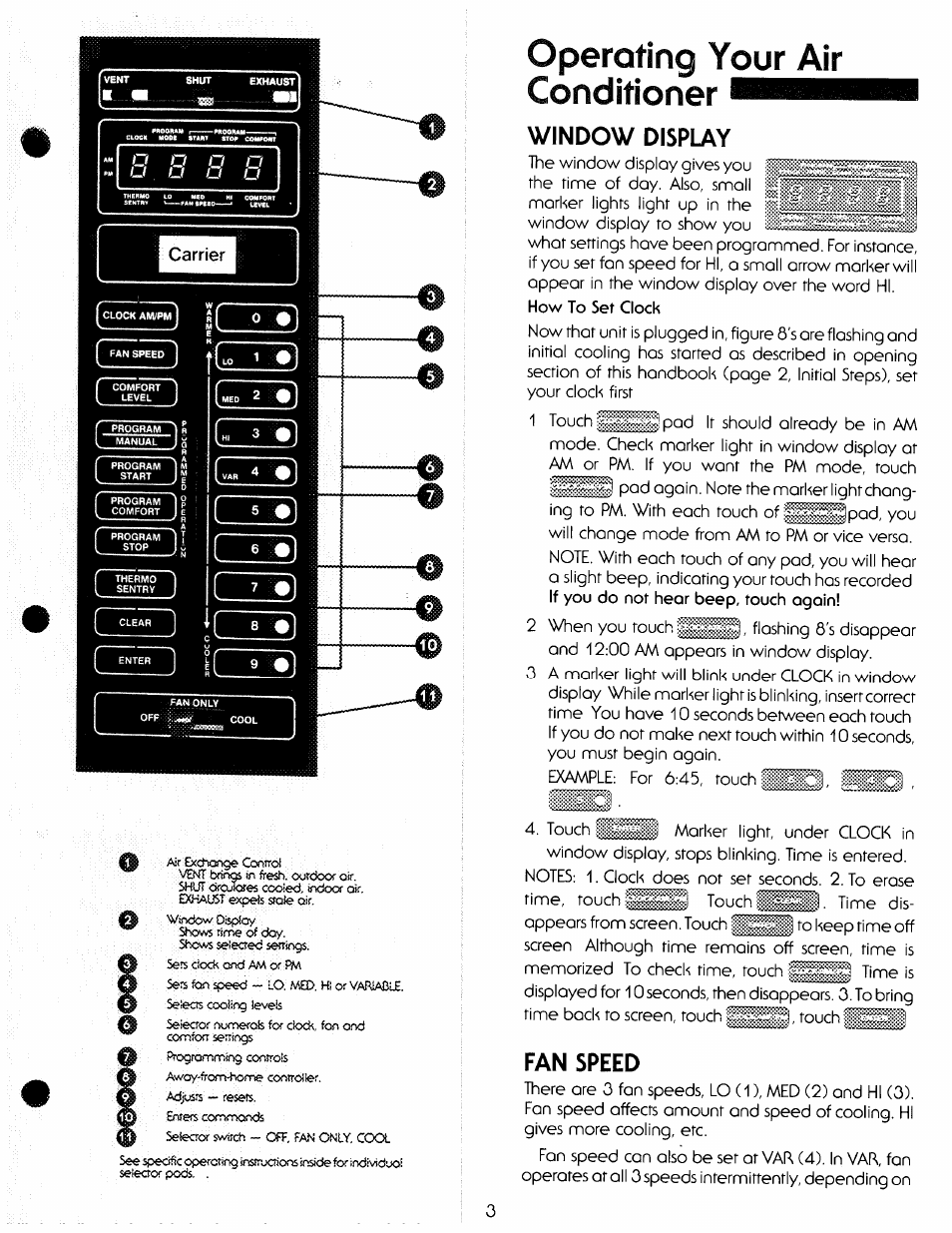 Window display, Fan speed, Operating your air conditioner | Carrier 51FP User Manual | Page 3 / 8