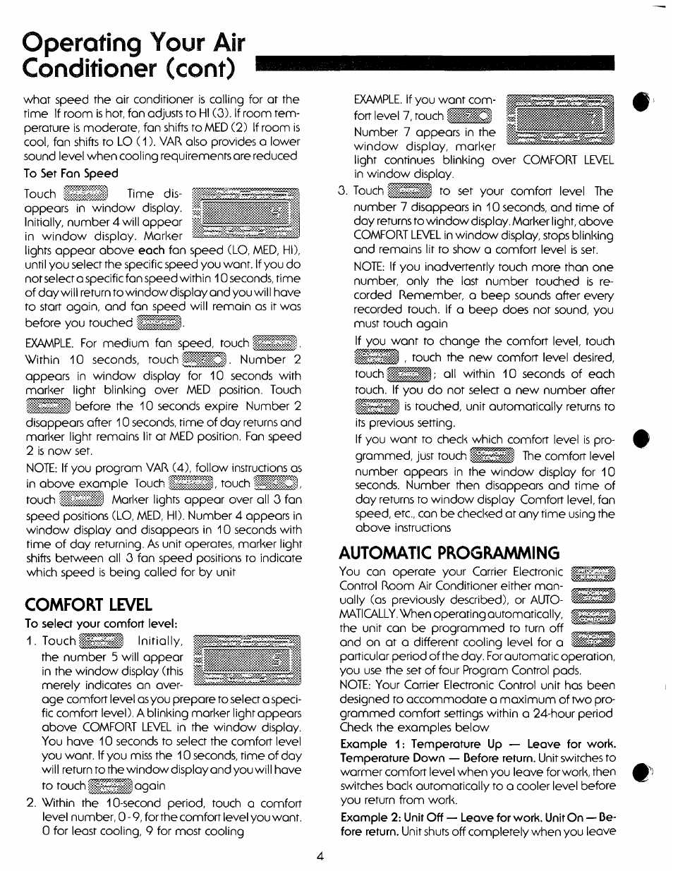 Comfort level, Automatic programming, Operating your air conditioner (cont) | Carrier 51FP User Manual | Page 4 / 8