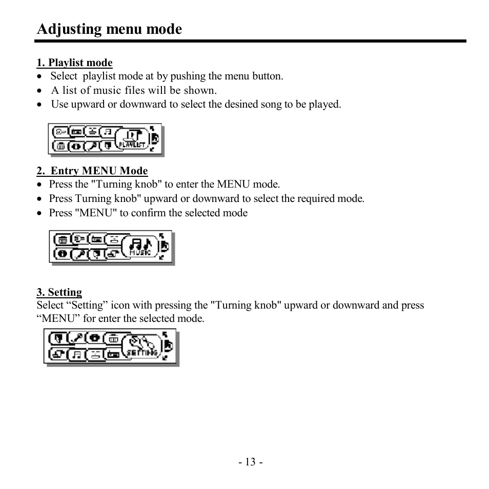 Adjusting menu mode | Hyundai H-F2562 User Manual | Page 13 / 74