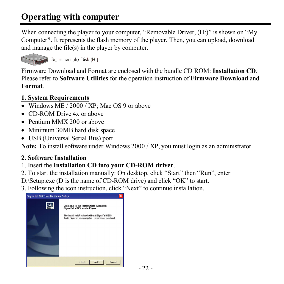 Operating with computer | Hyundai H-F2562 User Manual | Page 22 / 74