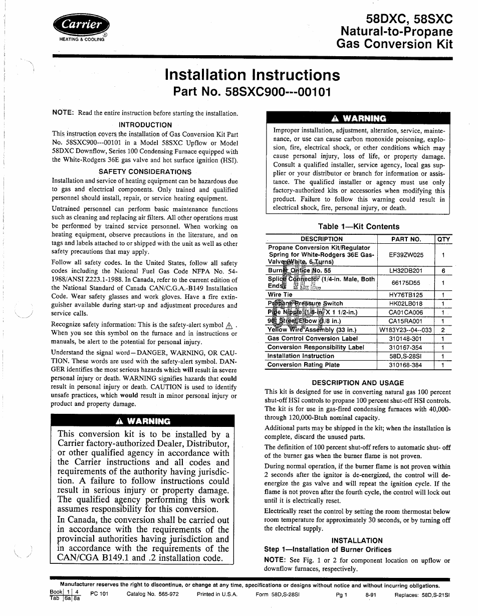 Carrier 58DXC User Manual | 4 pages