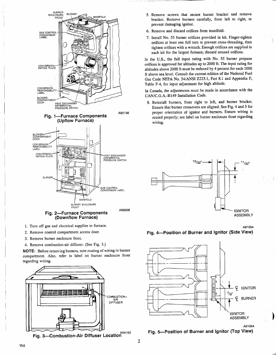 Downflow furnace), Fig. 4—position of burner and ignitor (side .view) | Carrier 58DXC User Manual | Page 2 / 4