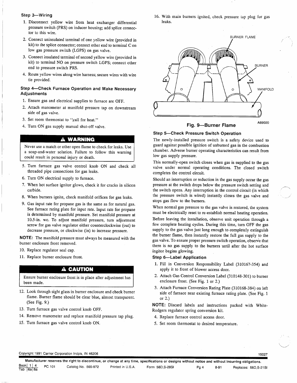 A warning, A caution | Carrier 58DXC User Manual | Page 4 / 4