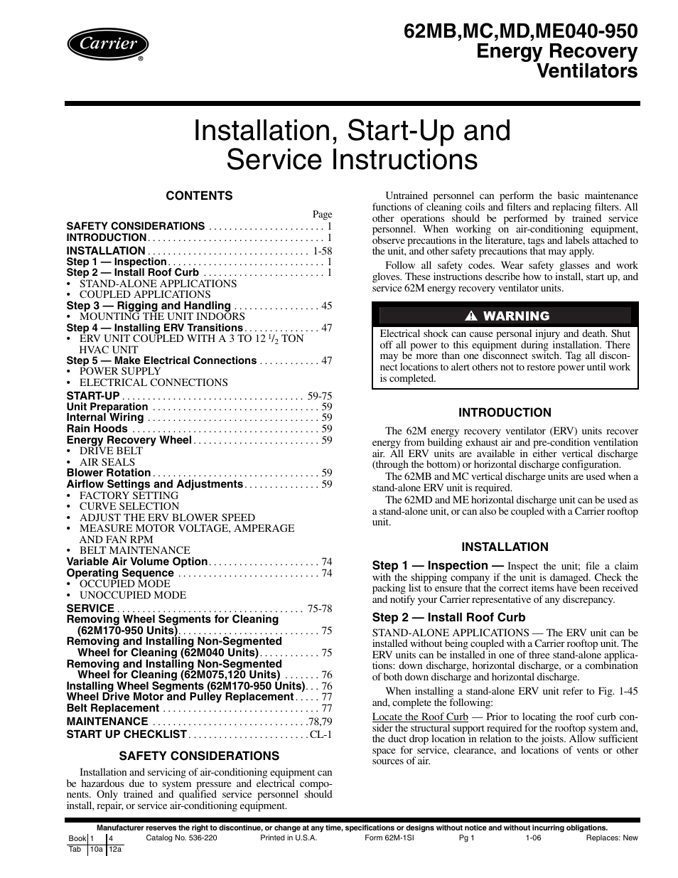 Carrier 62ME User Manual | 82 pages