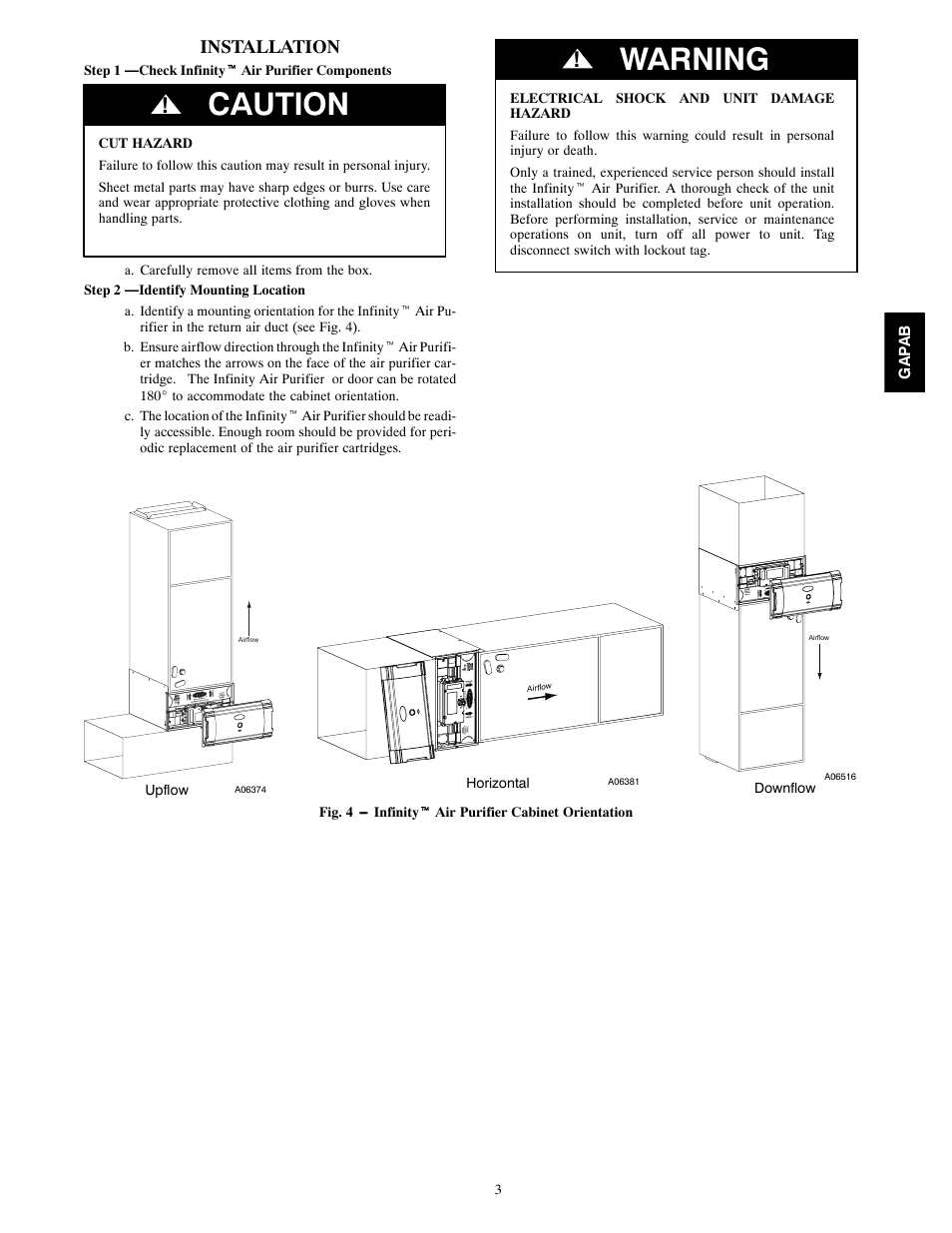 Caution, Warning, Installation | Carrier INFINITY 2020 User Manual | Page 3 / 12