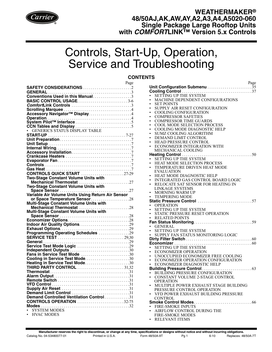 Carrier WEATHERMAKER 48/50AJ User Manual | 190 pages