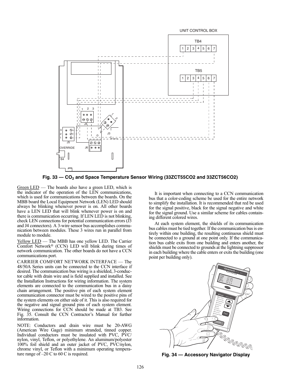 Fig. 33 — co, Fig. 34 — accessory navigator display | Carrier WEATHERMAKER 48/50AJ User Manual | Page 126 / 190