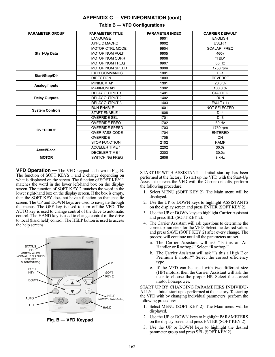 Appendix c — vfd information (cont), Vfd operation | Carrier WEATHERMAKER 48/50AJ User Manual | Page 162 / 190