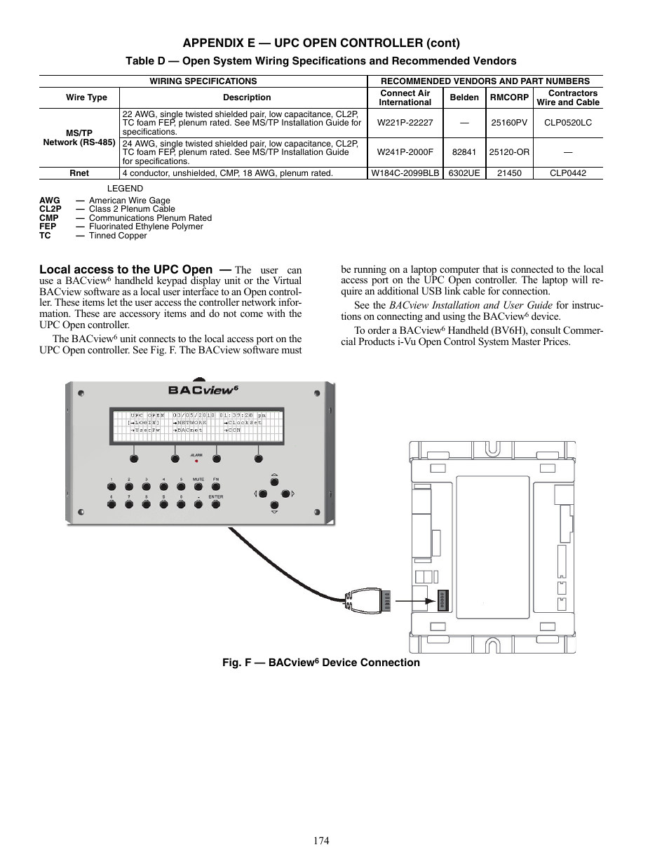 Appendix e — upc open controller (cont), Local access to the upc open | Carrier WEATHERMAKER 48/50AJ User Manual | Page 174 / 190