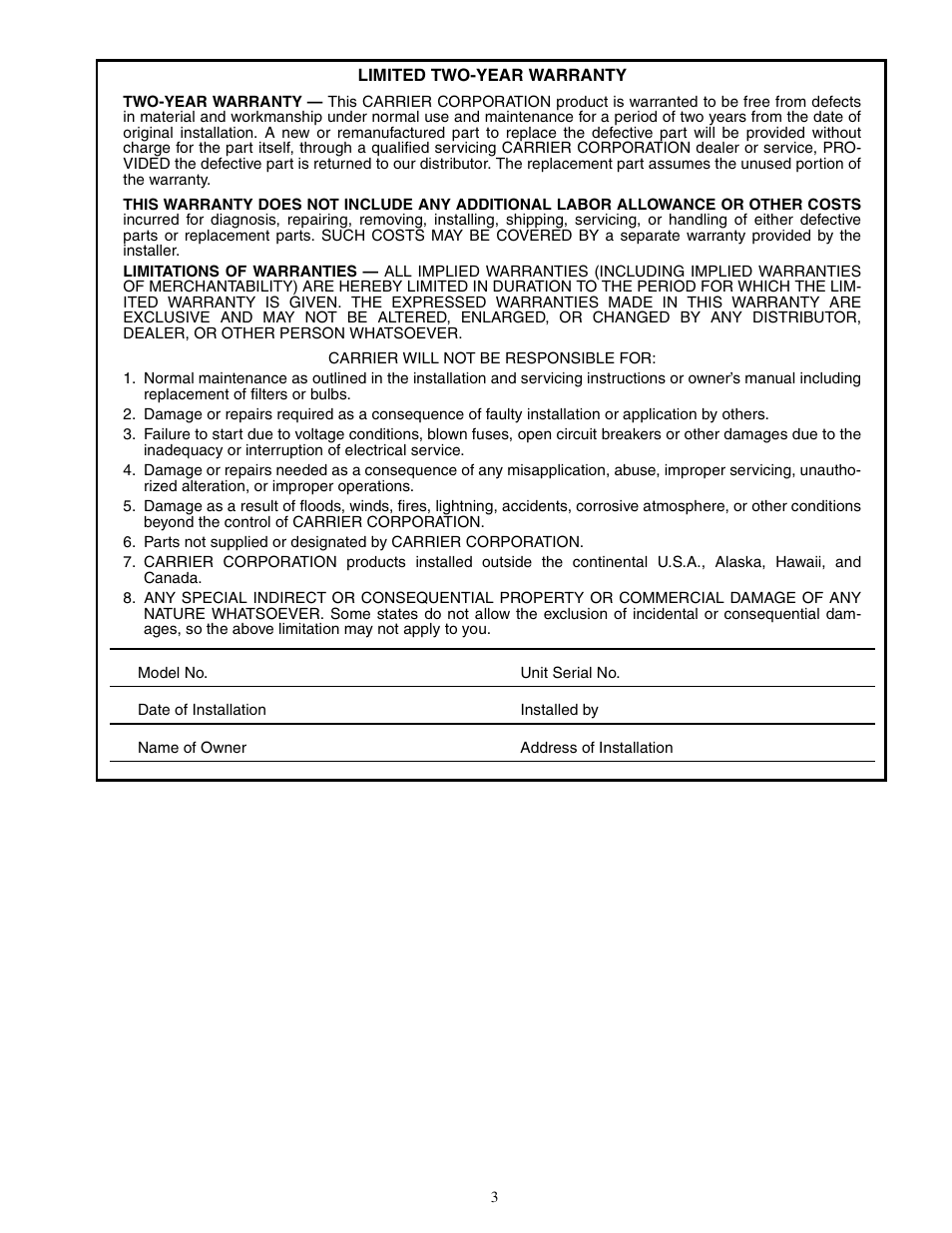 Carrier TOTALINE P707 User Manual | Page 3 / 4