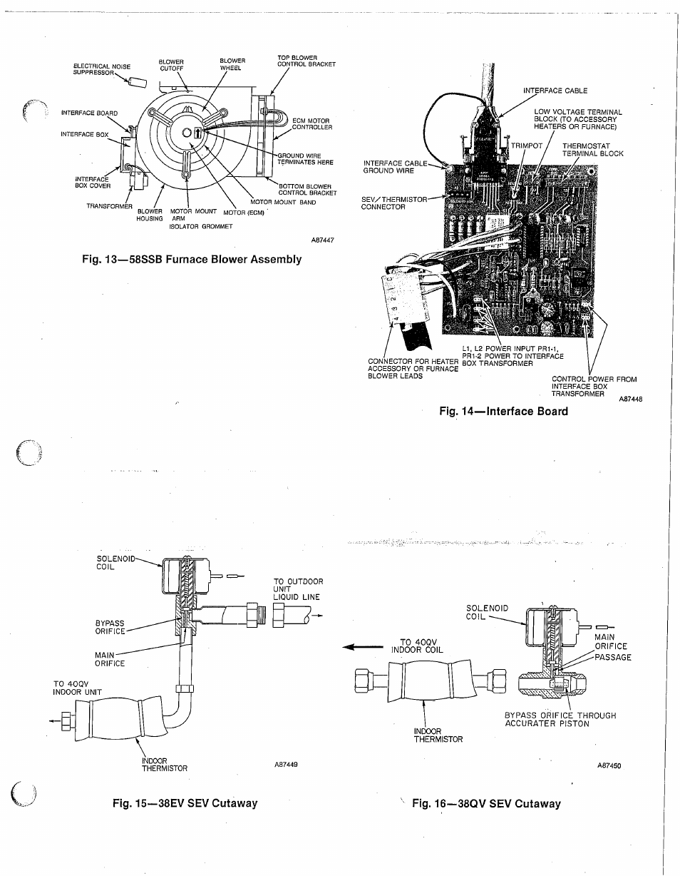Fig. 16—38qv sev cutaway, Fig. 13—58ssb furnace blower assembly, Fig. 14—interface board | Carrier 38EV024320 User Manual | Page 9 / 52
