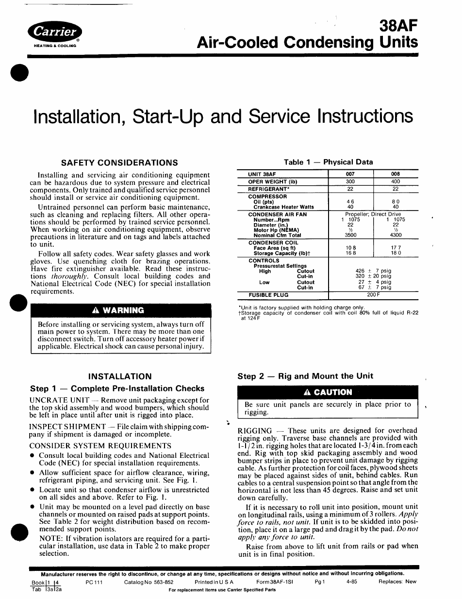 Carrier 38AF User Manual | 6 pages