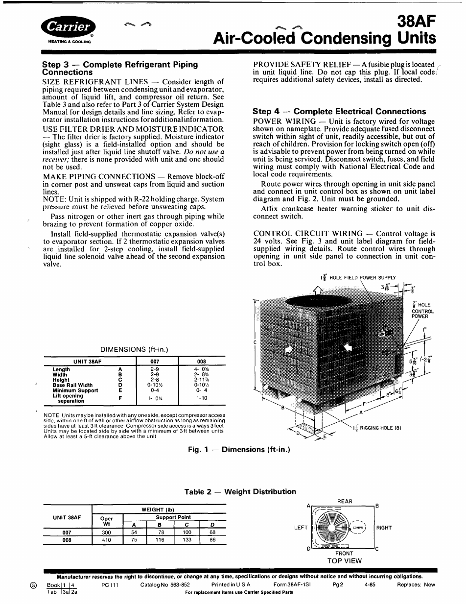 38af air-cooled condensing units | Carrier 38AF User Manual | Page 2 / 6