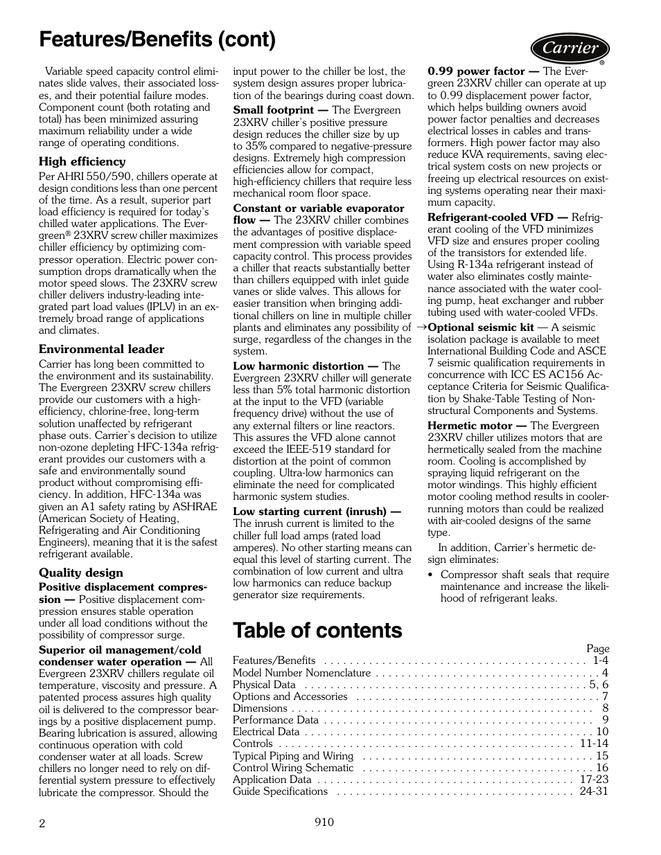 Carrier EVERGREEN 23XRV User Manual | Page 2 / 32