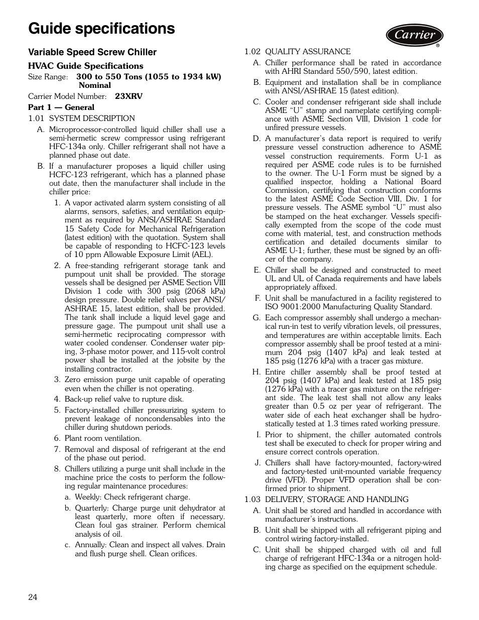 Guide specifications, Guide specifications -31 | Carrier EVERGREEN 23XRV User Manual | Page 24 / 32
